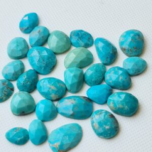 Arizona Turquoise Cabochons, Natural Faceted Free Form Shape Arizona Turquoise Flat Back Cabochons, 9.5-11mm, 5 Pcs - Pksg260