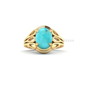 Turquoise Gemstone Ring, Arizona Turquoise Cabochon Modern Band For Women, 18k Gold Filled Gemstone Ring, Handmade Ring For Gift
