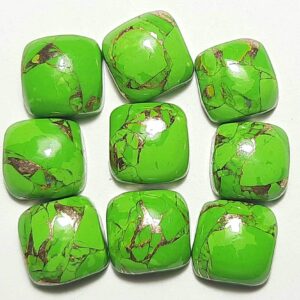 Green Copper Mohave Turquoise Cushion Cabochon: Jewelry Stone (8x8 To 20x20 Mm)