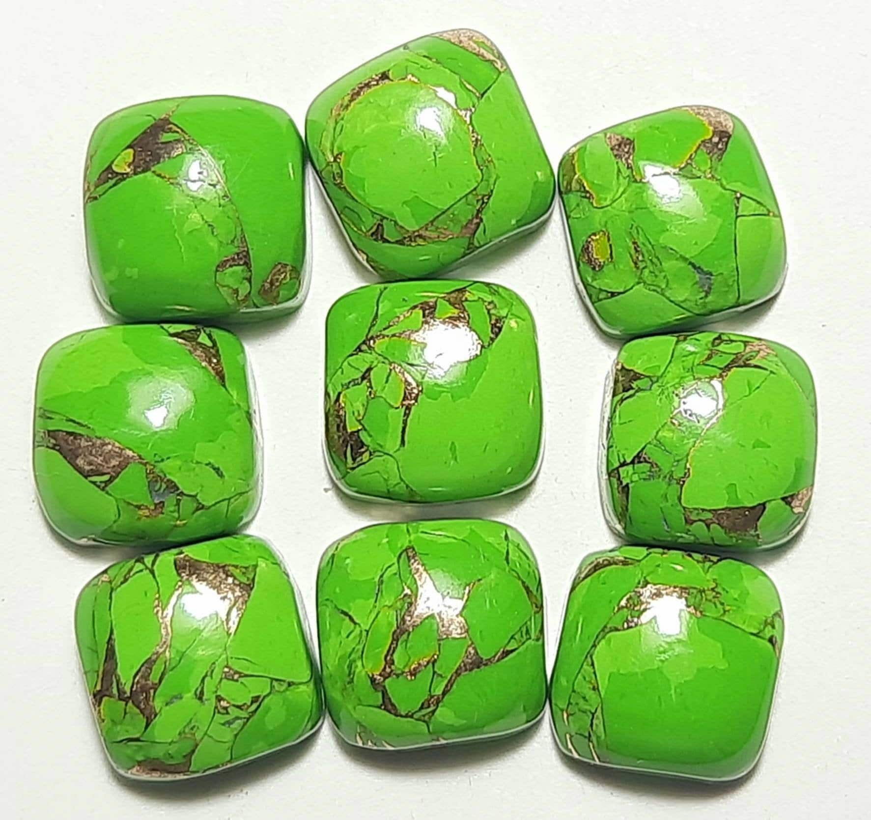 Green Copper Mohave Turquoise Cushion Cabochon: Jewelry Stone (8x8 To 20x20 Mm)