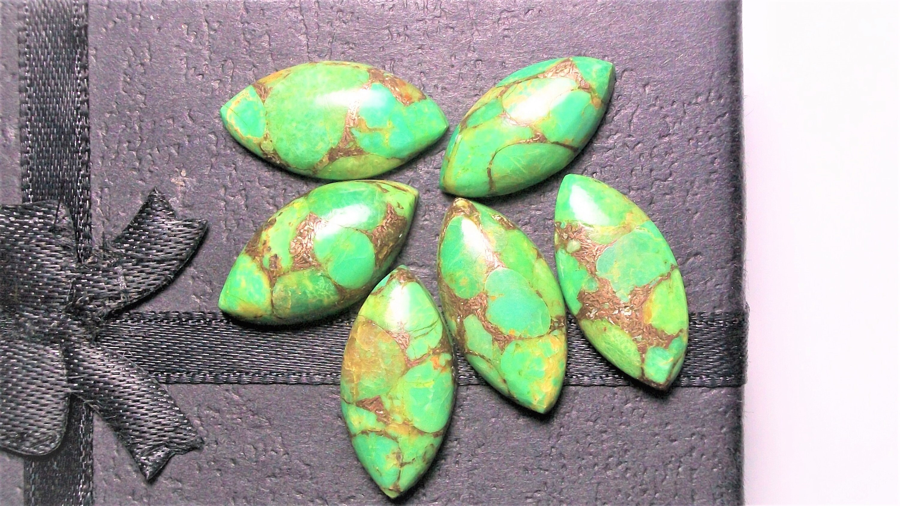 Green Copper Mohave Turquoise Marquise Cabochon: Jewelry Stone (6x12-15x30 Mm) Green Copper Mohave Turquoise Marquise Cabochon: Jewelry Stone (6x12-15x30 Mm)