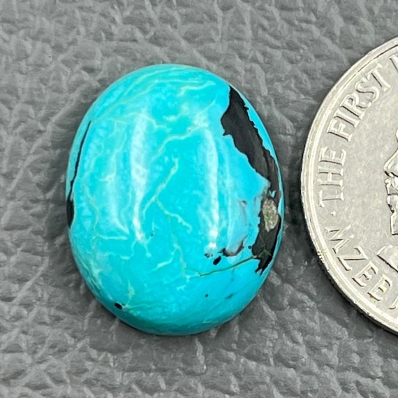 Natural Kingman Turquoise Cabochon: 13.24 Carat Oval Spider Web Gemstone