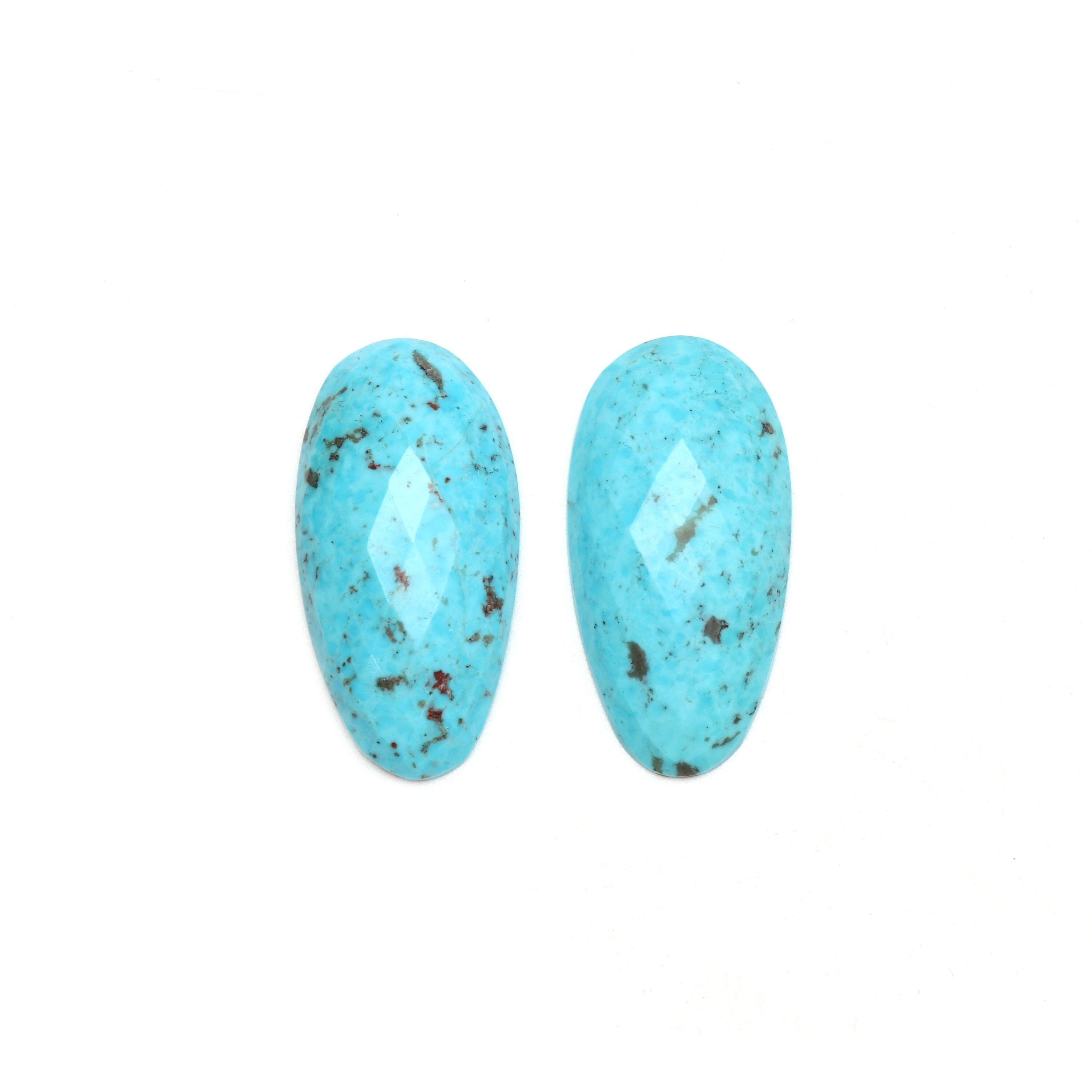 Natural Turquoise Oval Rose Cut Loose Cabochon Gemstone, 20x40 Mm, Turquoise Oval Jewelry Making Gemstone, Pair ( 2 Pieces )