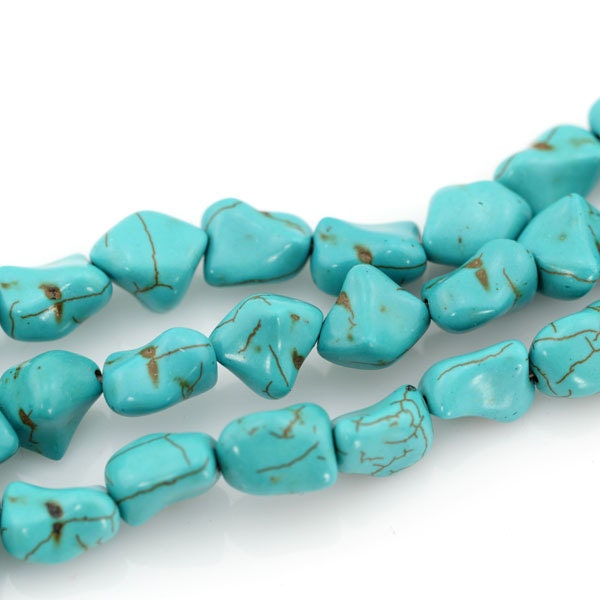 Nugget Turquoise Beads,loose Blue Turquoise Gemstone Beads,wholesale Stone Beads For Diy Necklace Earring-10*15mm-16 Inches--33 Pieces-bt025