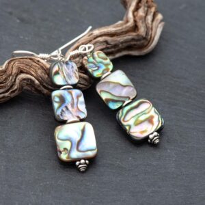 Abalone Shell Earrings, Summer Bright Turquoise And Blue Dangles, Iridescent Paua Shell Jewelry, 925 Sterling Silver French Ear Wires