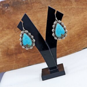 Arizona Turquoise Earrings: Black Oxidized Sterling Silver Pear Drops