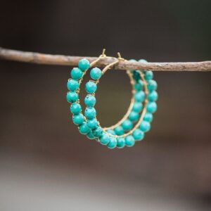 Beaded Hoop Earrings, boho Hoop Earrings, turquoise Bead Earrings, blue Bead Earrings, teal Earrings, turquoise Hoop Earrings, beach Jewelry, boho