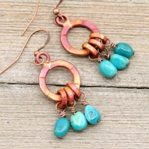 Copper Hoop Earrings: Sleeping Beauty Turquoise, Boho Southwestern Style