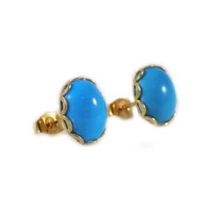 Genuine Turquoise Earrings Medieval Traveler Amulet 18th Century Gem Antique Gemstone Cabochon Turquoise Studs 14kt Gold Fill #66521
