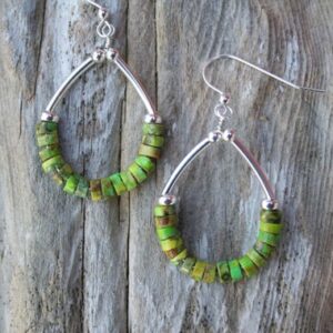 Green Turquoise Sterling Silver Hoop Earrings: Boho Sundance Style Green Turquoise Sterling Silver Hoop Earrings: Boho Sundance Style