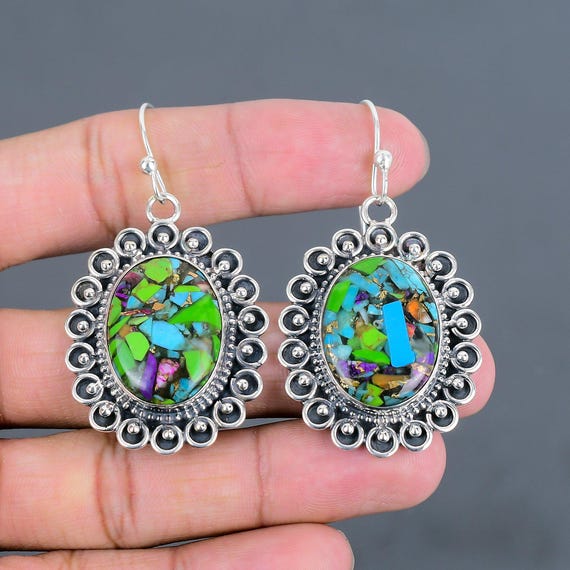 Handmade Fiesta Kingman Turquoise Earrings: 925 Sterling Silver
