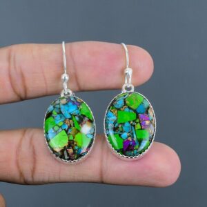 Handmade Kingman Turquoise Earrings: 925 Sterling Silver, Copper Gemstone
