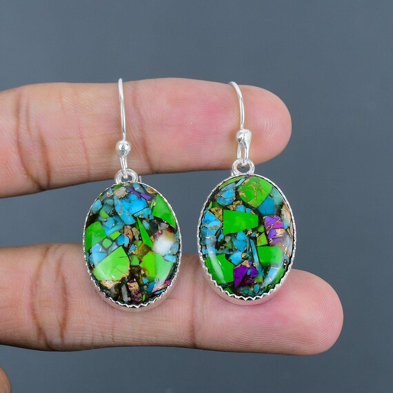 Handmade Kingman Turquoise Earrings: 925 Sterling Silver, Copper Gemstone