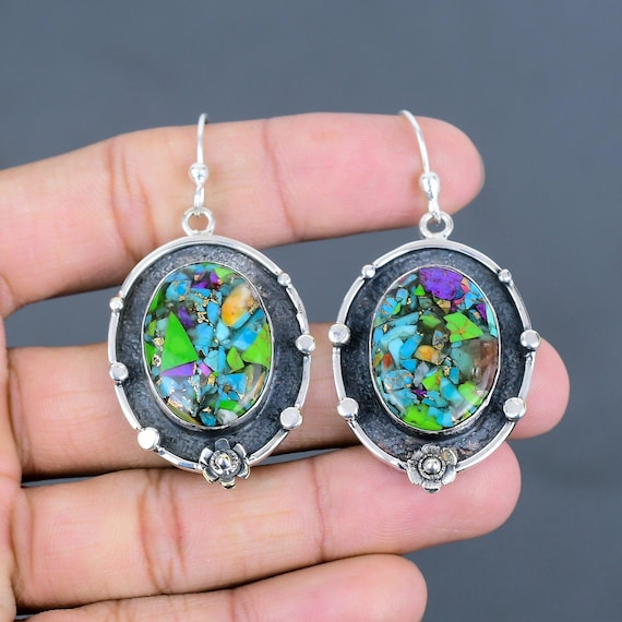 Handmade Kingman Turquoise Earrings: Sterling Silver Copper Gemstone Jewelry