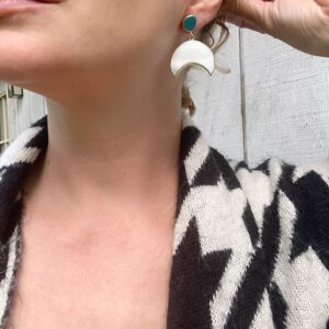 Horizontal White Mother Of Pearl And Turquoise Gold Dipped Crescent Moon Statement Earrings | Moon Jewelry | Witchy | Celestial Jewelry