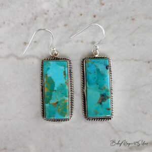 Natural Kingman Turquoise Dangle Earrings, Handmade 925 Sterling Silver Women Jewelry