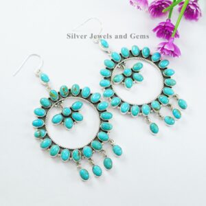 Natural Turquoise Statement Earring, 925 Sterling Silver Handmade Earring, December Birthstone, Arizona Turquoise Wedding Earring