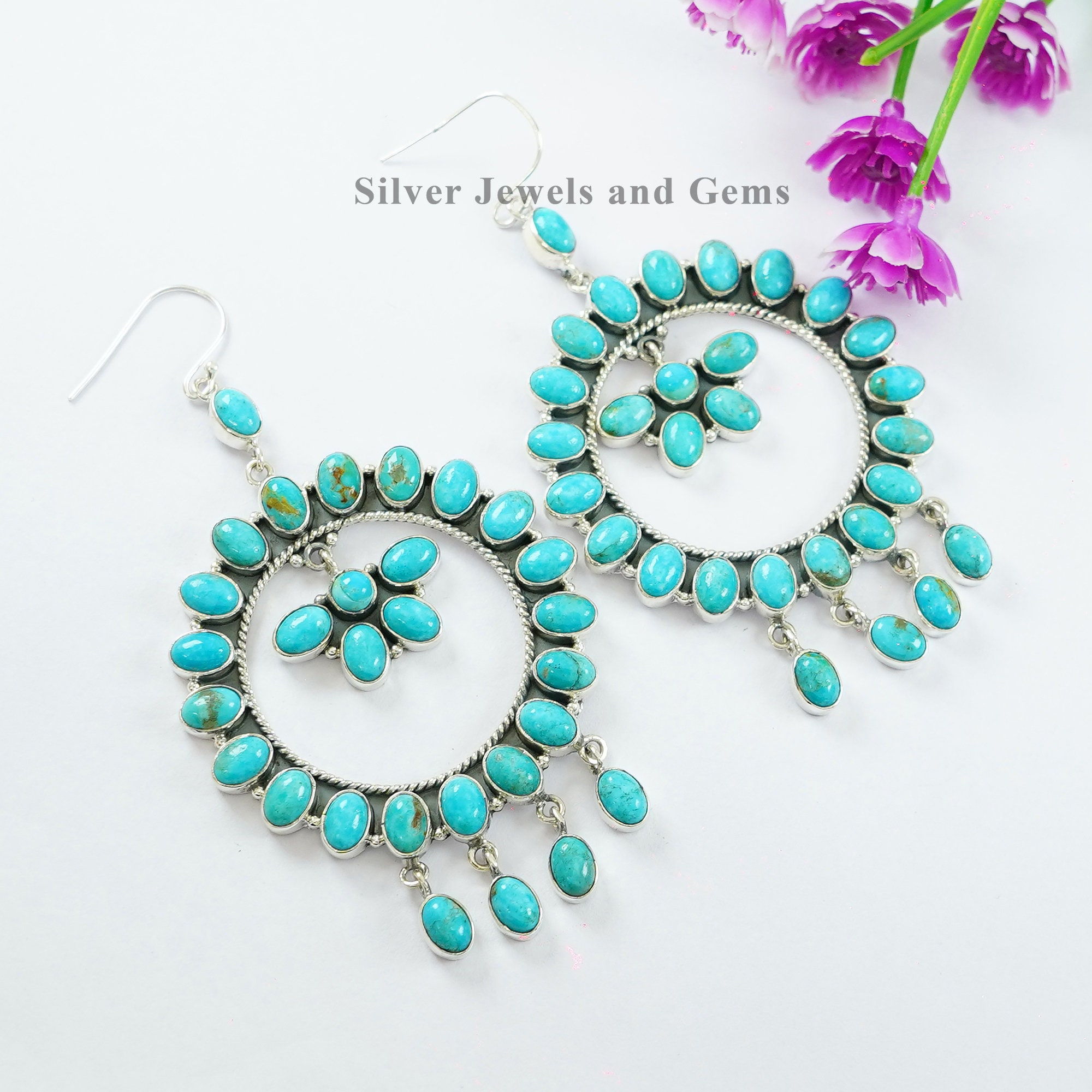 Natural Turquoise Statement Earring, 925 Sterling Silver Handmade Earring, December Birthstone, Arizona Turquoise Wedding Earring