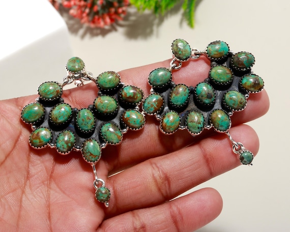 Rare Green Turquoise Earrings: Sterling Silver Gemstone Studs