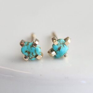 Raw Turquise Stud Earrings, Genuine Turquoise Earrings, Raw Stone Studs, Everyday Earrings 14k Raw Turquise Stud Earrings, Genuine Turquoise Earrings, Raw Stone Studs, Everyday Earrings 14k