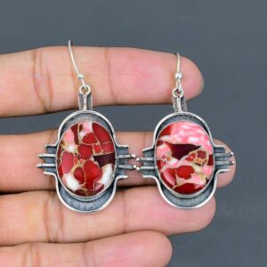 Red Mohave Turquoise Drop Earrings: Sterling Silver Gemstone Jewelry