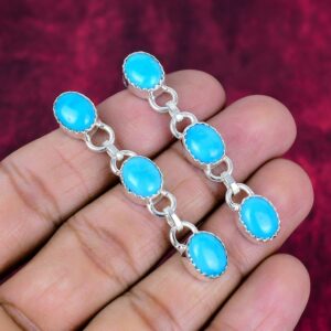 Sleeping Beauty Turquoise Gemstone Silver Earring Oval Designer Turquoise Silver Earring Gift For Women Turquoise Earring Handmade Earring..