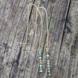 Stacked turquoise threader earrings. Gold threader earrings.  Rose gold threader earrings. Silver threader earrings. Turquoise earrings