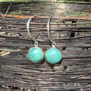 Turquoise Sterling Silver Drop Earrings: Round Gemstone Threaders
