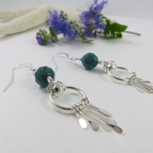 Turquoise Sterling Silver Earrings, Navajo Style Paddle Drop Earrings