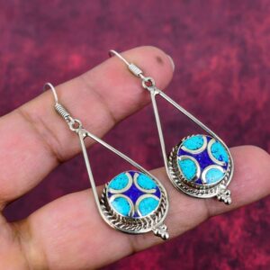 Turquoise Earrings Tibetan Earrings 925 Sterling Silver Dangle & Drop Earrings Handmade Jewelry Nepalese Ethnic Jewelry Bohemian Earrings