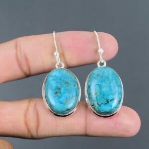 Tibetan Turquoise Earrings: Handmade 925 Sterling Silver Dangle Jewelry