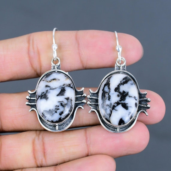 White Buffalo Turquoise Earrings: 925 Sterling Silver Handmade Jewelry