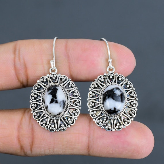 White Buffalo Turquoise Earrings: Handmade 925 Sterling Silver Dangle Jewelry