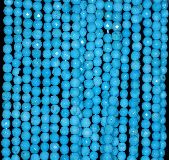 2mm  Queen Turquoise Gemstone, Blue, Faceted Round 2mm  Loose Beads 16 Inch Full Strand (90181769-170-e)