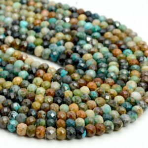 3x2MM Genuine Natural Turquoise Gemstone Green Micro Faceted Rondelle Loose Beads 15.5 inch Full Strand (80007924-A243)