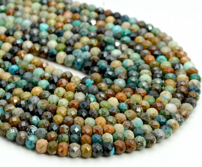 3x2mm Genuine Natural Turquoise Gemstone Green Micro Faceted Rondelle Loose Beads 15.5 Inch Full Strand (80007924-a243)
