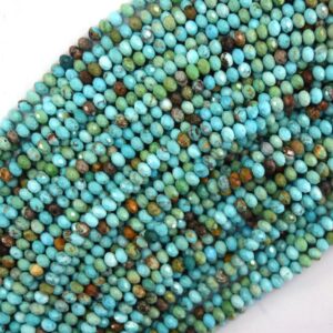 3x4mm Faceted Greenish Blue Turquoise Rondelle Button Beads 15.5" Strand Matrix