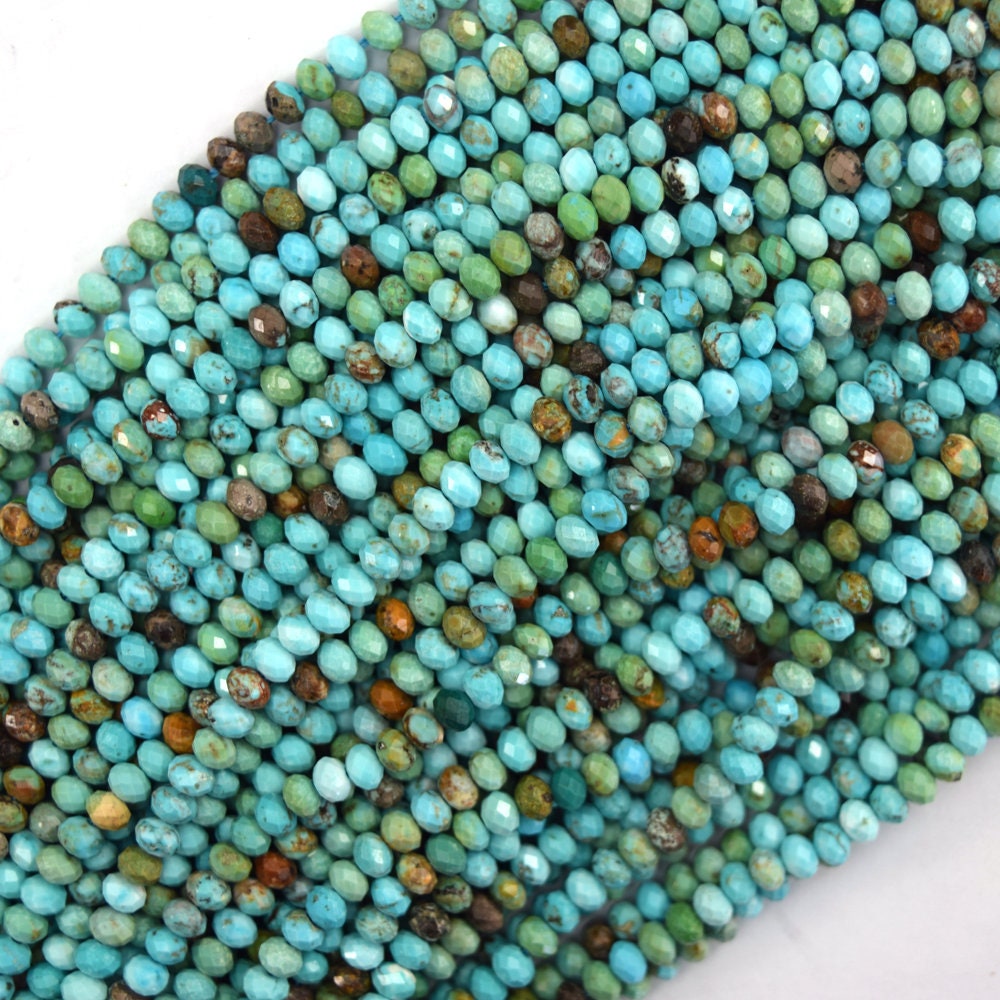 3x4mm Faceted Greenish Blue Turquoise Rondelle Button Beads 15.5" Strand Matrix