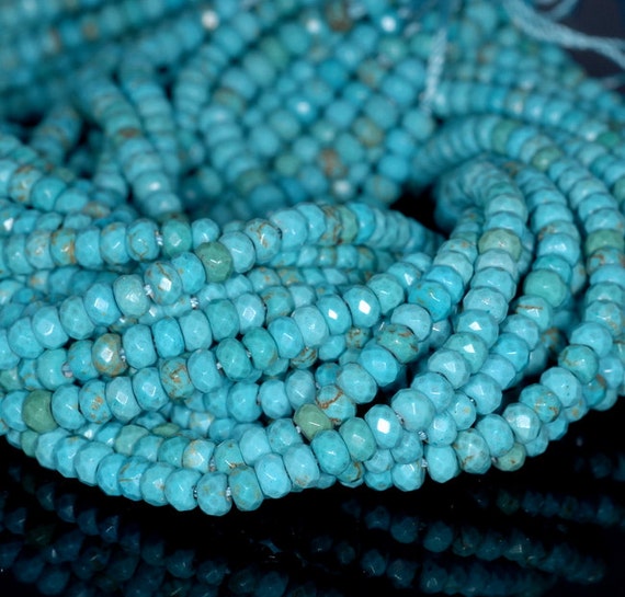 4x3mm Turquoise Gemstone Blue Faceted Rondelle Loose Beads 14.5 Inch Full Strand (80001707-119)