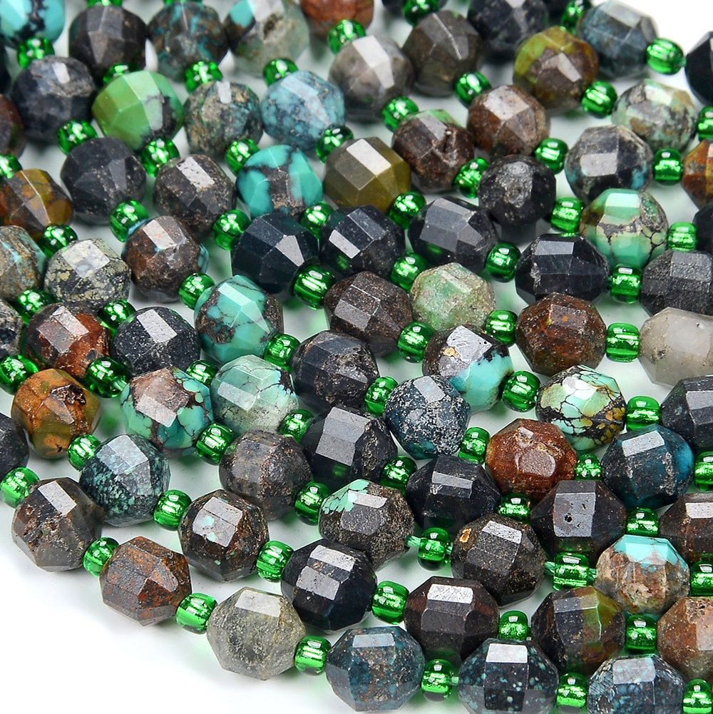 6mm Natural Turquoise Gemstone Faceted Prism Double Point Cut Loose Beads (d342)