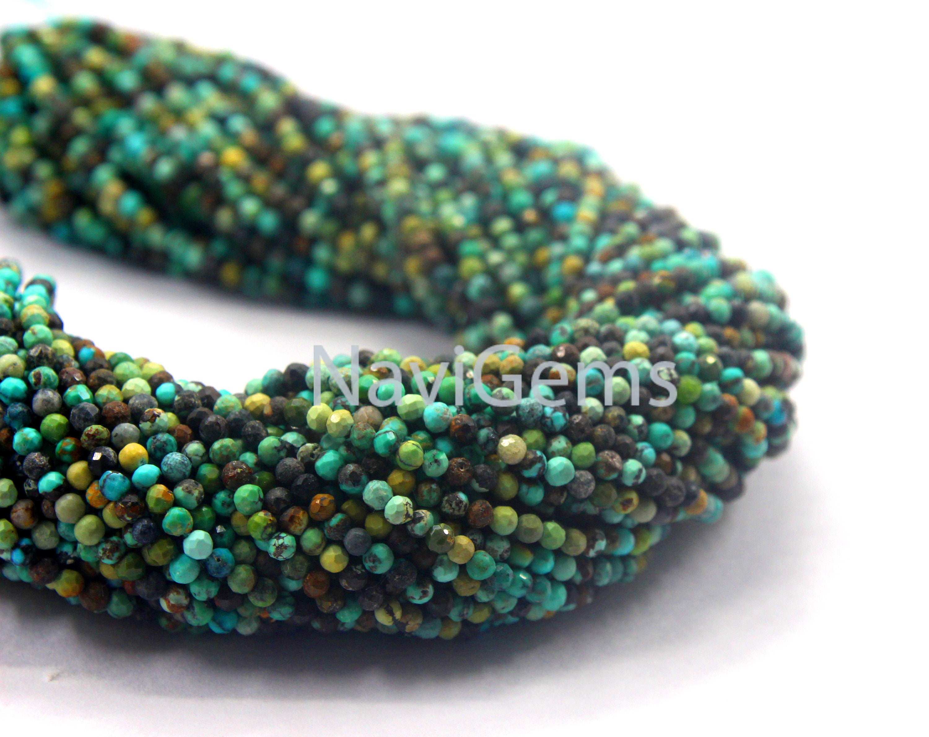 Arizona Turquoise Rondelle Beads: Faceted Gemstone Jewelry (2mm, 12.5" Long)