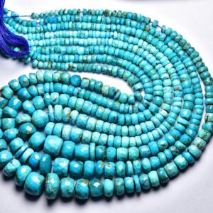 Beautiful Arizona Turquoise Rondelle Beads - 14.5 Inches - Natural Faceted Blue Turquoise Rondelles - Size Is 3 - 7 Mm #2126