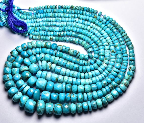 Beautiful Arizona Turquoise Rondelle Beads - 14.5 Inches - Natural Faceted Blue Turquoise Rondelles - Size Is 3 - 7 Mm #2126
