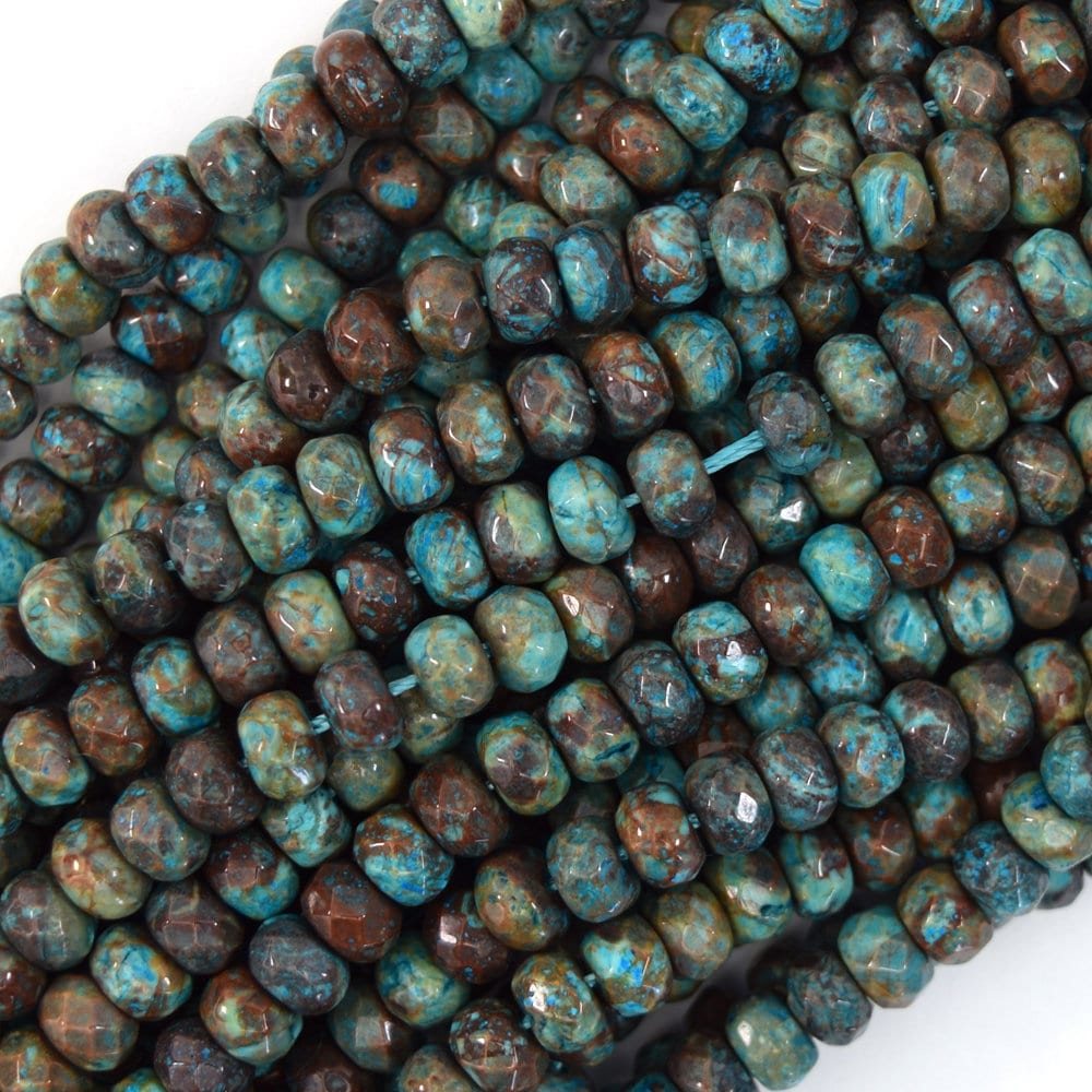 Faceted Brown Blue Turquoise Rondelle Button Beads 15" Strand 6mm 8mm 10mm