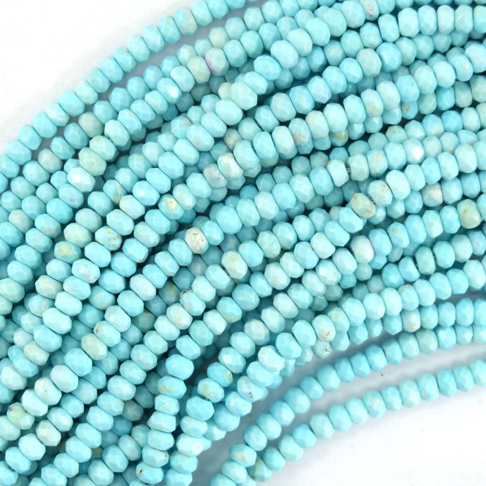 Faceted Cream Blue Turquoise Rondelle Button Beads 15.5" Strand 3mm 4mm