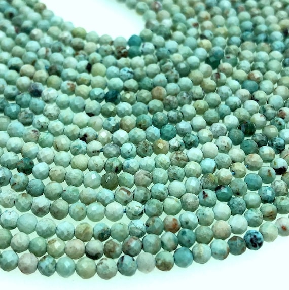 Genuine Peruvian Turquoise Green Gemstone Grade Aaa 2mm 3mm 4mm Micro Faceted Round 15.5 Inch Full Strand Loose Beads (a192)