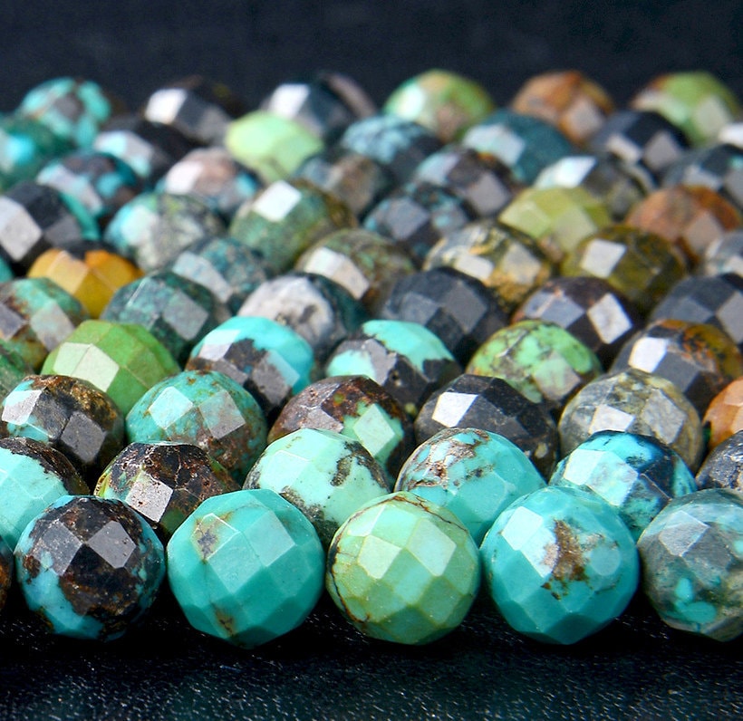 Natural Turquoise Gemstone Grade A Micro Faceted Round 4mm 5mm 6mm Loose Beads (p67)