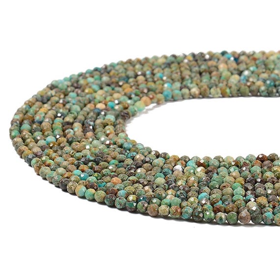 Natural Turquoise Gemstone Grade A 3-4mm Micro Faceted Round Beads 15 Inch Full Strand Bulk Lot 1,2,6,12 And 50 (80020506-p114)