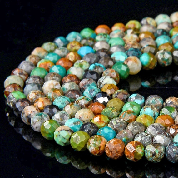 Natural Turquoise Gemstone Grade Aa 3-4mm Micro Faceted Round Beads 15 Inch Full Strand Bulk Lot 1,2,6,12 And 50 (80018165-p93)