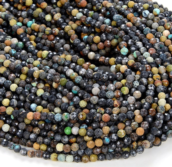 Natural Turquoise Gemstone Micro Faceted Round 2mm 3mm Loose Beads Bulk Lot 1,2,6,12 And 50 (p10)